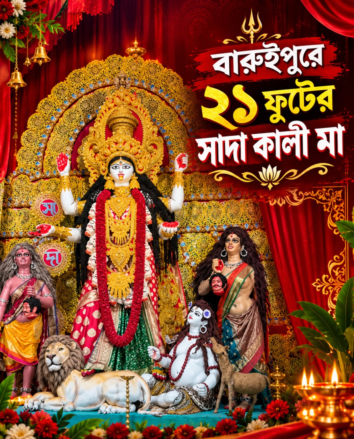 বারুইপুরে ২১ ফুটের বিশালাকার শ্বেতকালী (সাদা কালী): সুভাষগ্রাম সংলগ্ন পুজোয় ভক্তদের ঢল ও অনন্য ঐতিহ্য | 21 Feet White Kali Idol Baruipur